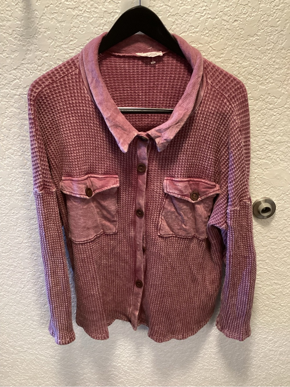 BUCKETLIST Mauve-Pink Waffle Knit Button-Down Shirt